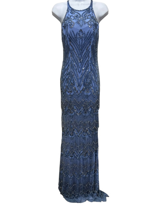 Sherri Hill Size 2 Blue Polyester Beaded Crystals Dangle Back Zip Dress Blue / 2