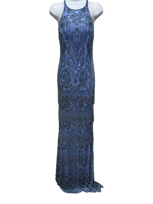 Sherri Hill Size 2 Blue Polyester Beaded Crystals Dangle Back Zip Dress Blue / 2