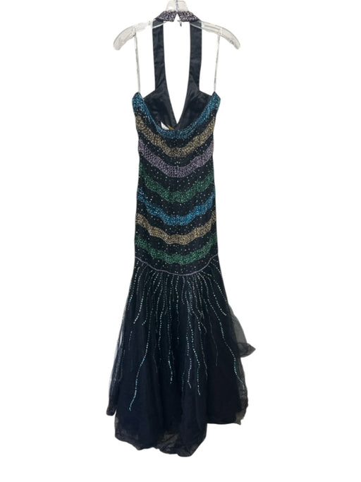 Couture Designs by Adagio Bella Size 10 Black, Blue, Multi Sequined Tiered Dress Black, Blue, Multi / 10