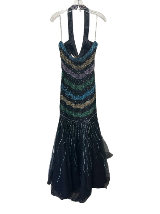 Couture Designs by Adagio Bella Size 10 Black, Blue, Multi Sequined Tiered Dress Black, Blue, Multi / 10