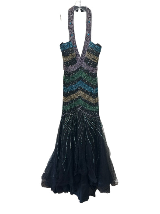 Couture Designs by Adagio Bella Size 10 Black, Blue, Multi Sequined Tiered Dress Black, Blue, Multi / 10