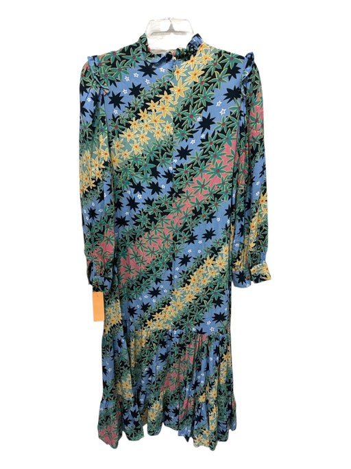 Never Fully Dressed Size 6 Blue, Green, Black Rayon Floral High Round Neck Dress Blue, Green, Black / 6