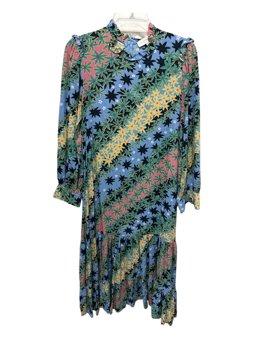 Never Fully Dressed Size 6 Blue, Green, Black Rayon Floral High Round Neck Dress Blue, Green, Black / 6