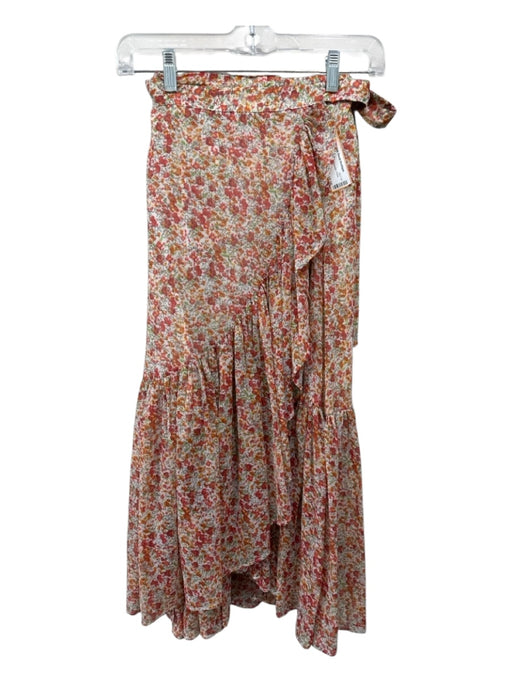 byTiMo Size S White, Red, Orange Polyester Floral Wrap Midi Skirt White, Red, Orange / S