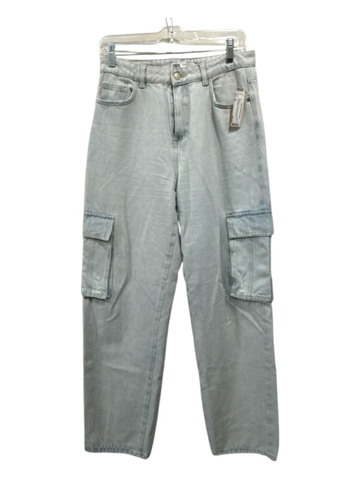 Zara Size 26 Light Wash Cotton Denim High Rise Straight Wide Cargo Jeans Light Wash / 26
