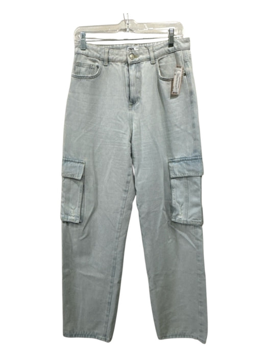 Zara Size 26 Light Wash Cotton Denim High Rise Straight Wide Cargo Jeans Light Wash / 26