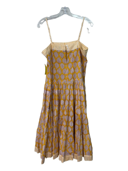 CJ Laing Size S Yellow & White Cotton Spaghetti Strap Striped Printed Midi Dress Yellow & White / S