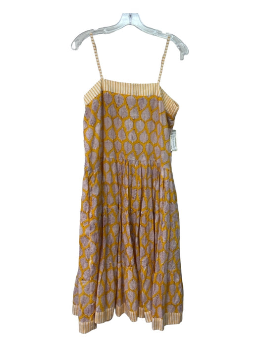 CJ Laing Size S Yellow & White Cotton Spaghetti Strap Striped Printed Midi Dress Yellow & White / S