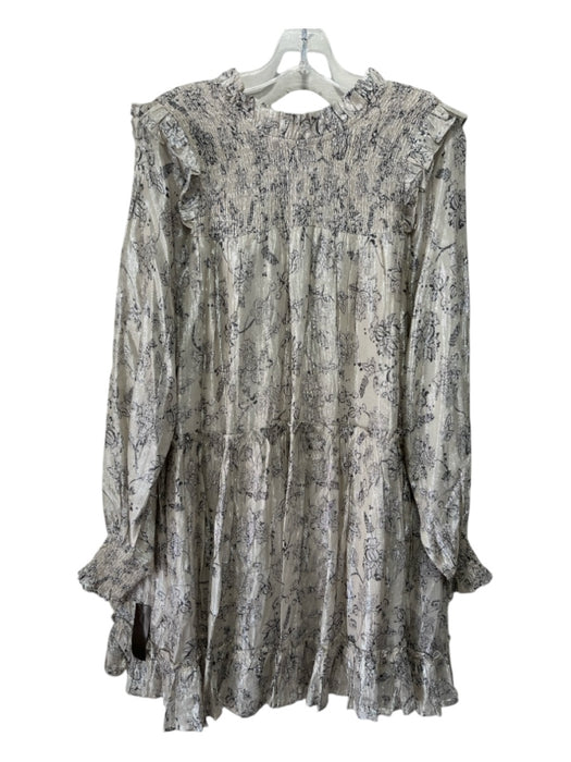 Love The Label Size S Silver Viscose Floral Shimmer Tie Detail Smocked Dress Silver / S