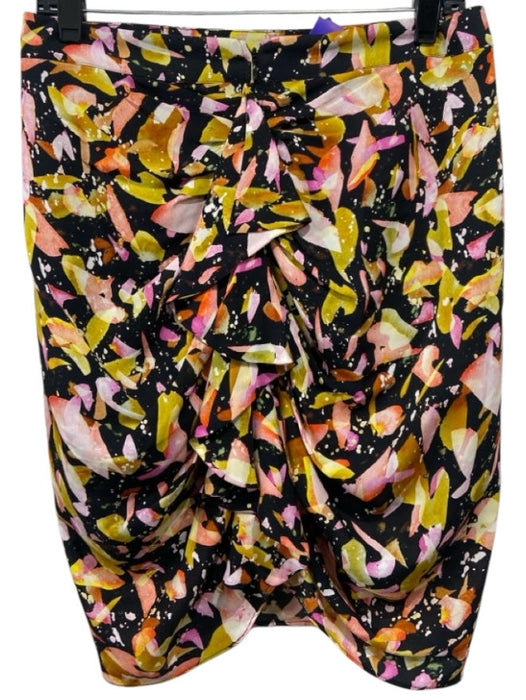 Marie Oliver Size 4 Black, Orange, Pink Silk Side Zip Abstract Print Skirt Black, Orange, Pink / 4