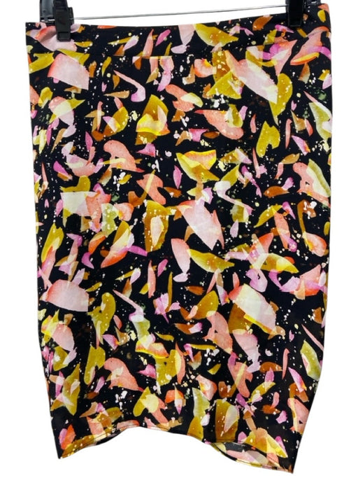 Marie Oliver Size 4 Black, Orange, Pink Silk Side Zip Abstract Print Skirt Black, Orange, Pink / 4