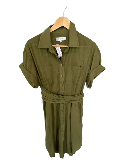 Sea New York Size 4 Olive Green Cotton & Cashmere Blend Short Sleeve Midi Dress Olive Green / 4