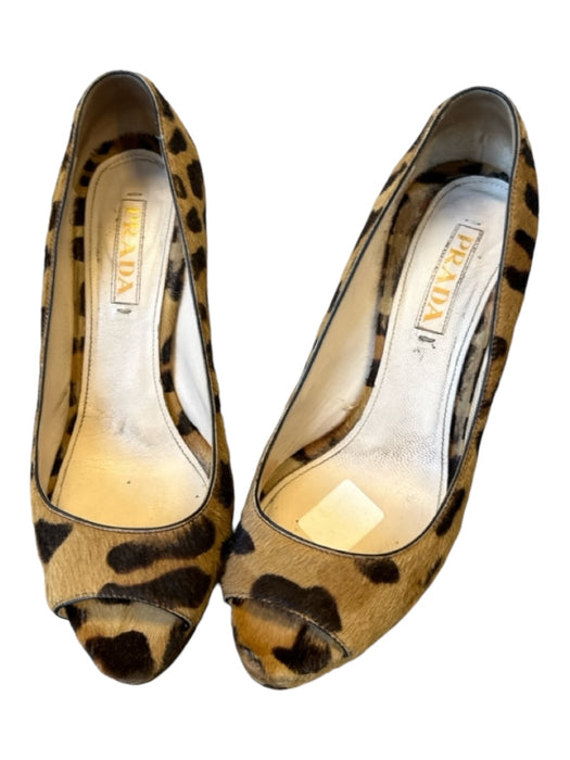 Prada Shoe Size 38 Brown & Black Pony Hair Stiletto Peep Toe Animal Print Pumps Brown & Black / 38