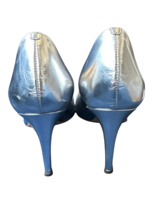 J Crew Shoe Size 8.5 Silver Leather Stiletto Pointed Toe Metalic Pumps Silver / 8.5