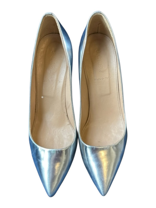 J Crew Shoe Size 8.5 Silver Leather Stiletto Pointed Toe Metalic Pumps Silver / 8.5