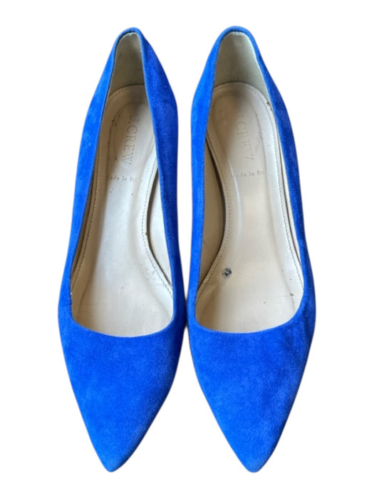 J Crew Shoe Size 7.5 Cobalt Blue Suede Kitten Heel Pointed Toe Metalic Pumps Cobalt Blue / 7.5