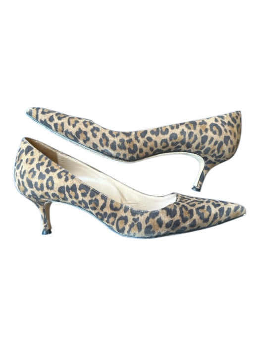 Manolo Blahnik Shoe Size 38 Brown & Black Leather Animal Print Kitten Heel Pumps Brown & Black / 38