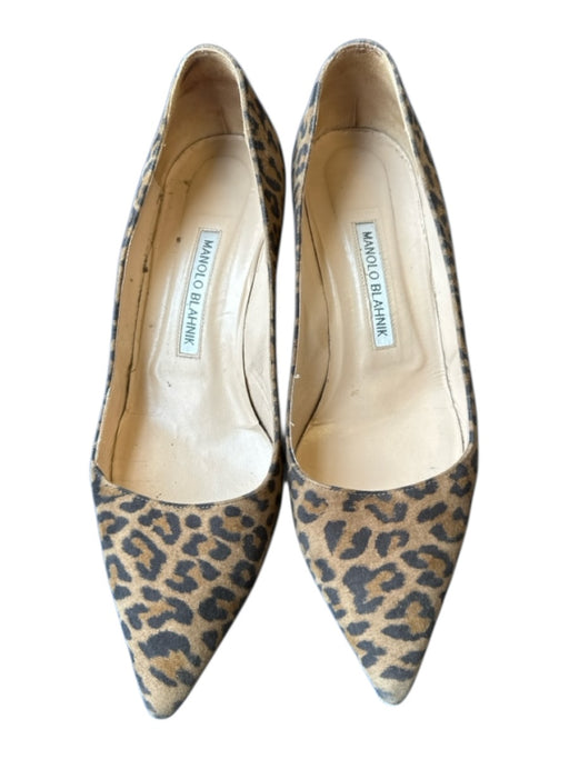 Manolo Blahnik Shoe Size 38 Brown & Black Leather Animal Print Kitten Heel Pumps Brown & Black / 38