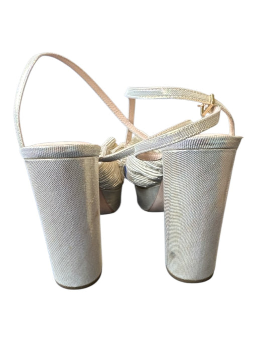 Loeffler Randall Shoe Size 8 Gold Canvas Block Heel Bow Metallic Sandals Gold / 8