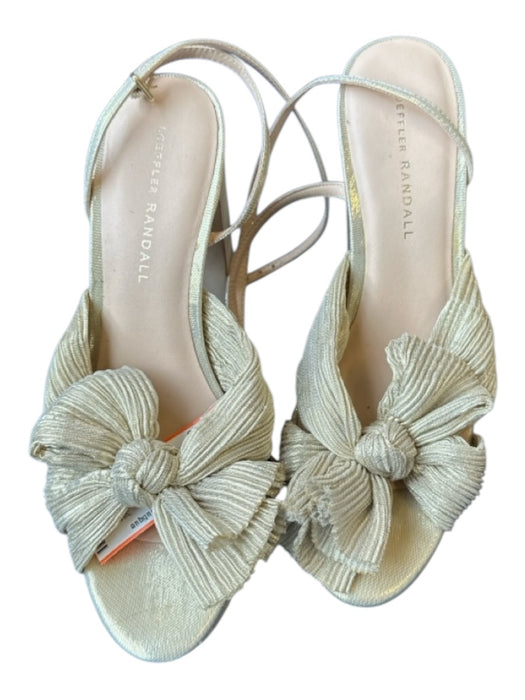 Loeffler Randall Shoe Size 8 Gold Canvas Block Heel Bow Metallic Sandals Gold / 8
