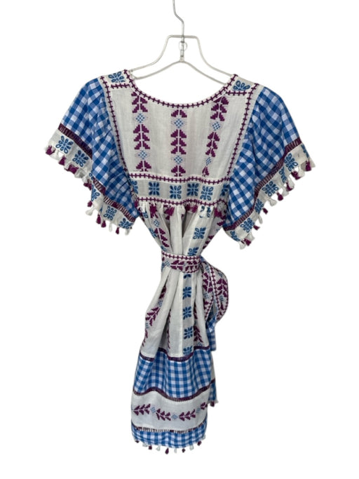 Dodo Bar Or Size S White & Purple Cotton Short Sleeve Fringe gingham Dress White & Purple / S