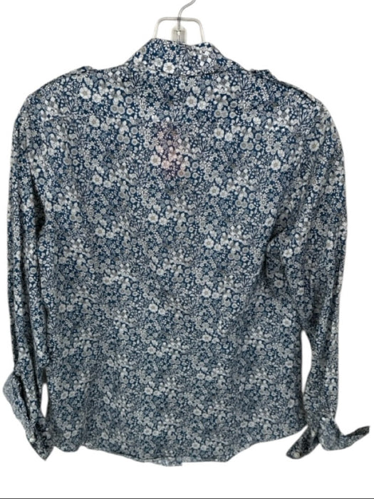 Ann Mashburn Size S Navy & white Cotton Long Sleeve Flowers Button Down Top Navy & white / S