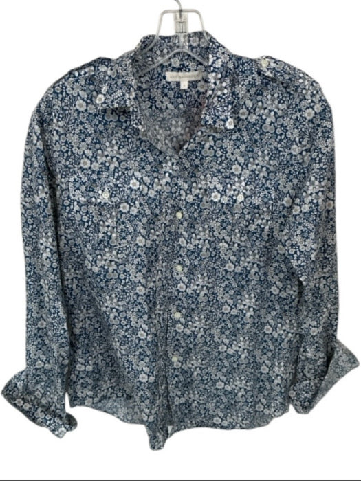 Ann Mashburn Size S Navy & white Cotton Long Sleeve Flowers Button Down Top Navy & white / S
