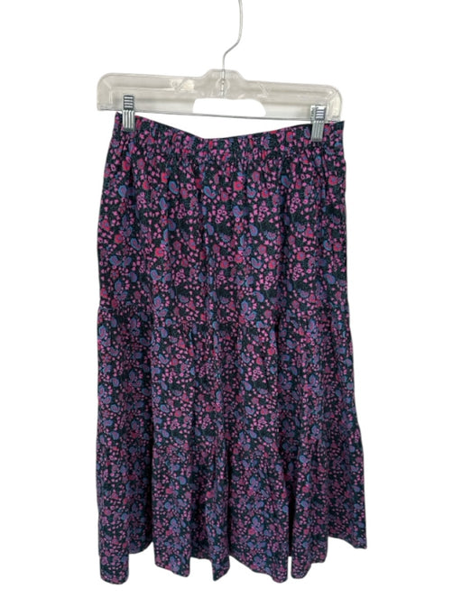 XiRENA Size M Navy & Purple Cotton Elastic Waist Flowers Front Pocket Maxi Skirt Navy & Purple / M