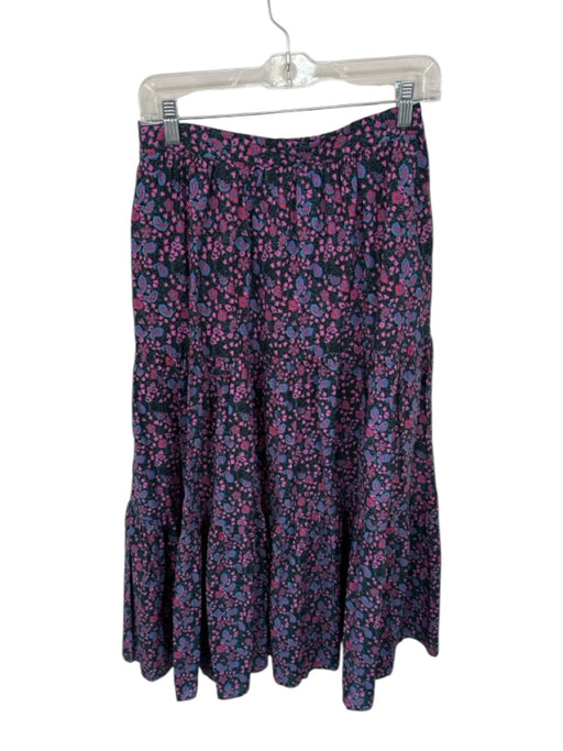 XiRENA Size M Navy & Purple Cotton Elastic Waist Flowers Front Pocket Maxi Skirt Navy & Purple / M
