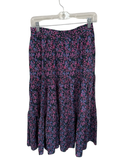 XiRENA Size M Navy & Purple Cotton Elastic Waist Flowers Front Pocket Maxi Skirt Navy & Purple / M