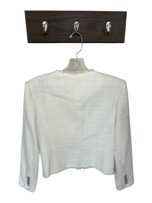 Veronica Beard Size 6 White Cotton Fringe Front Pockets Shoulder Pads SHW Jacket White / 6