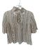 Sea New York Size 6 Mauve & Tan Cotton Blend 3/4 Sleeve Striped Eyelet Top Mauve & Tan / 6