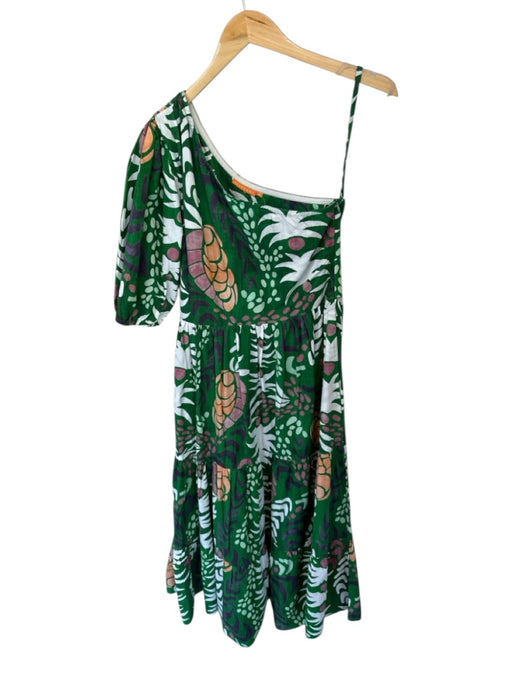 Oliphant Size S Green & Orange Cotton One Shoulder Pineapple Side Zip Maxi Dress Green & Orange / S