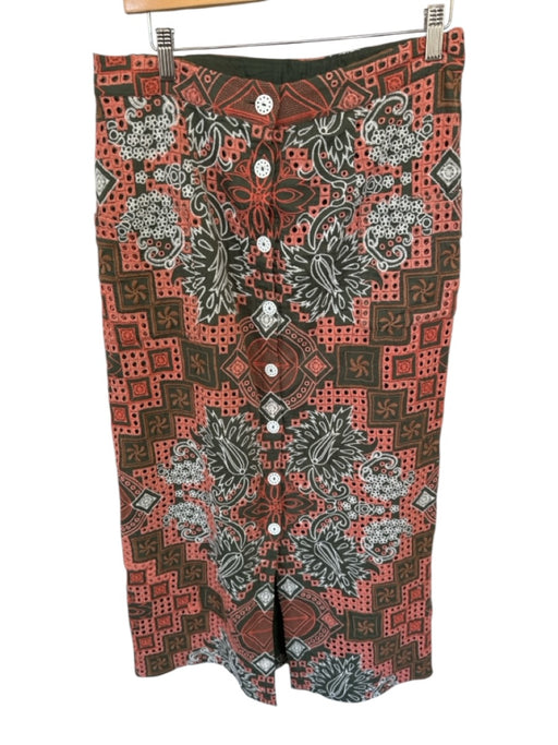 Cartolina Size M Green & Peach Cotton Embroidered Eyelet Button Down Maxi Skirt Green & Peach / M