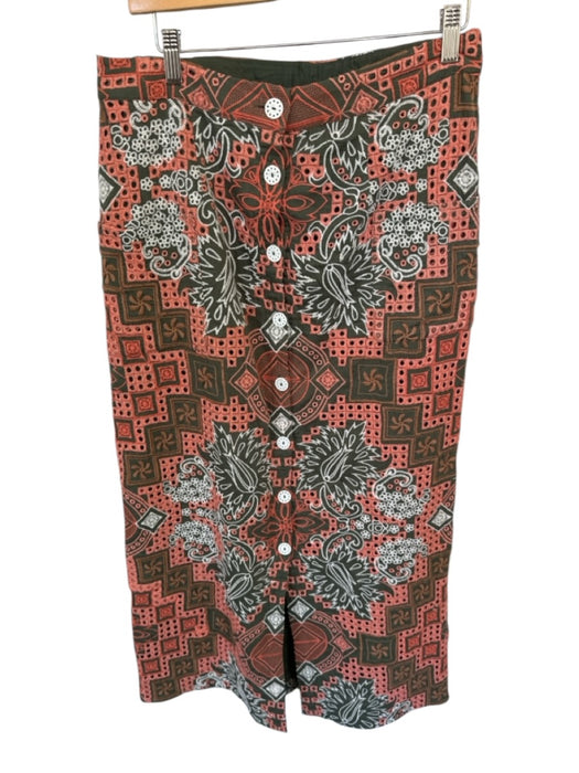 Cartolina Size M Green & Peach Cotton Embroidered Eyelet Button Down Maxi Skirt Green & Peach / M