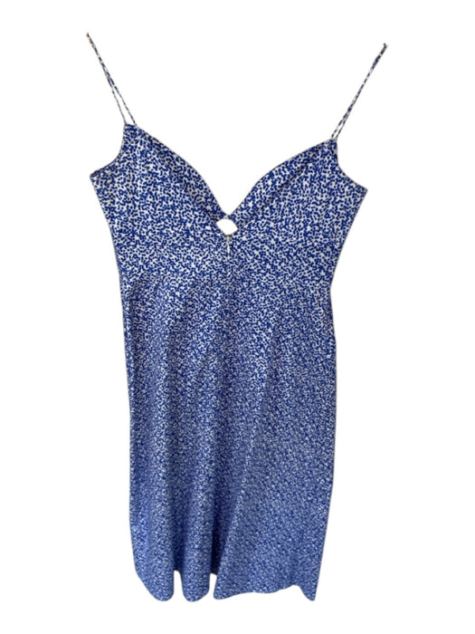Saloni Size 6 White & Blue Cotton Blend Spaghetti Strap Abstract Cut Outs Dress White & Blue / 6