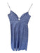Saloni Size 6 White & Blue Cotton Blend Spaghetti Strap Abstract Cut Outs Dress White & Blue / 6