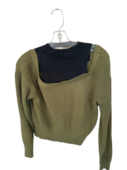 Veronica Beard Size M Green & Black Cotton Knit Asymetric Sweater Green & Black / M