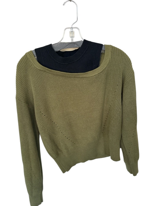 Veronica Beard Size M Green & Black Cotton Knit Asymetric Sweater Green & Black / M