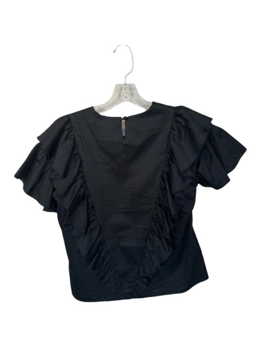 Les Coyotes de Paris Size 36 Black Cotton Short Sleeve Ruffles Top Black / 36