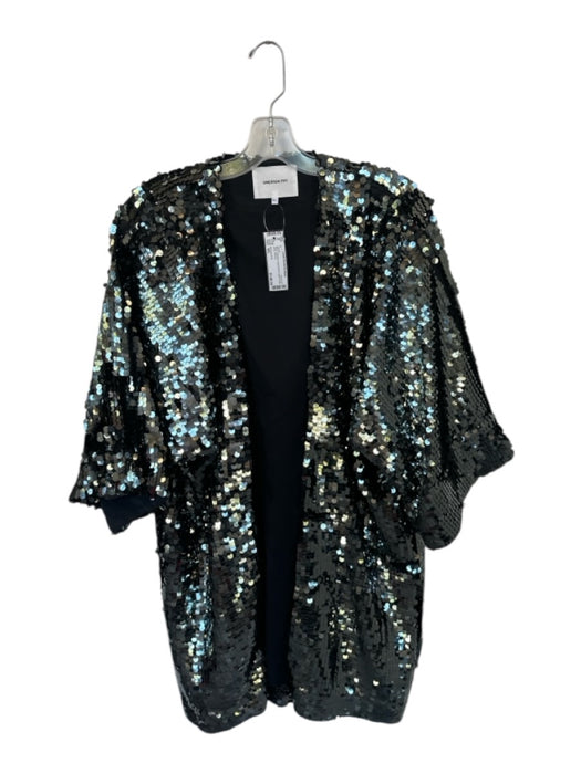 Emerson Fry Size M/L Silver Sequins Long Sleeve Open Front Long Jacket Silver / M/L