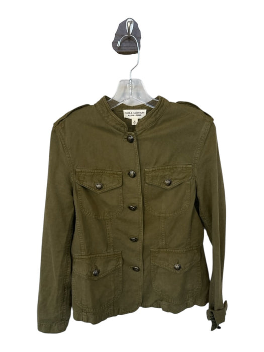Nili Lotan Size M Army Green Cotton & Linen Button Down Outer Pockets Jacket Army Green / M