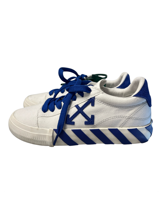 Off White Shoe Size 39 White & Blue Canvas Almond Toe Lace Up Logo Sneaker Shoes White & Blue / 39