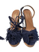 Aquazzura Shoe Size 38 Navy Leather Open Toe & Heel Tie Ankle Wedge Cork Shoes Navy / 38