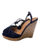 Aquazzura Shoe Size 38 Navy Leather Open Toe & Heel Tie Ankle Wedge Cork Shoes Navy / 38