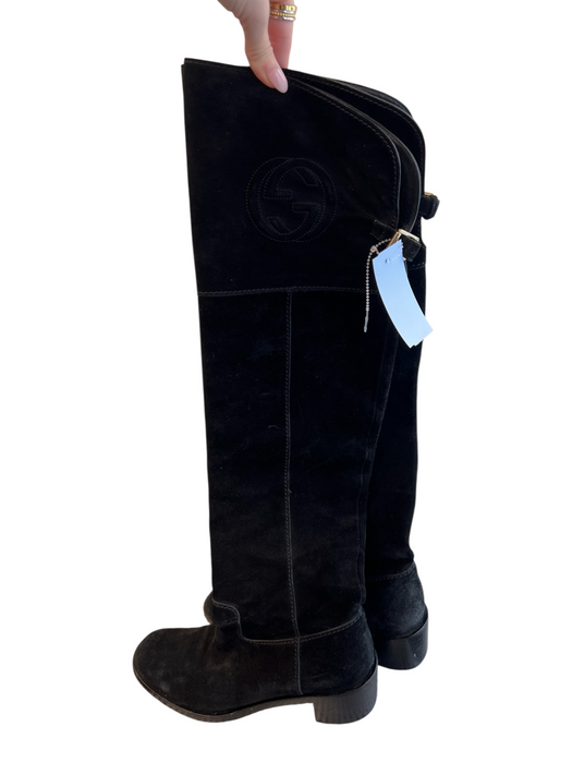 Gucci Shoe Size 37 Black Suede Almond Toe Back Buckle Over the Knee Riding Boots Black / 37