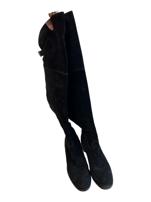 Gucci Shoe Size 37 Black Suede Almond Toe Back Buckle Over the Knee Riding Boots Black / 37