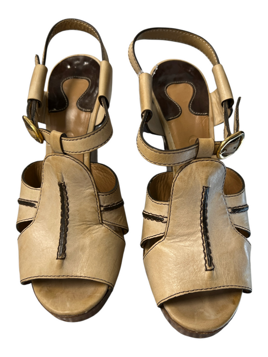 Chloe Shoe Size 38 Brown Leather Open Toe & Heel Wedge Strappy Shoes Brown / 38