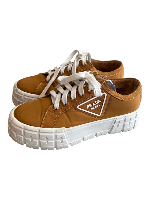 Prada Shoe Size Est 39 Brown Nylon Lace Up Round Toe Platform Sneaker Shoes Brown / Est 39