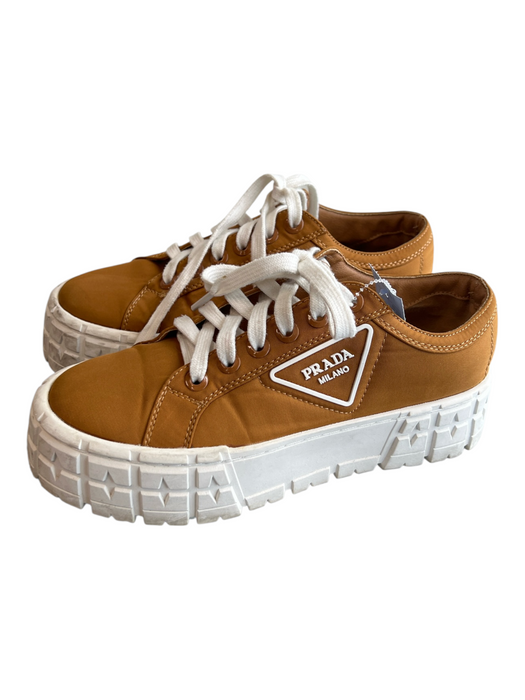 Prada Shoe Size Est 39 Brown Nylon Lace Up Round Toe Platform Sneaker Shoes Brown / Est 39